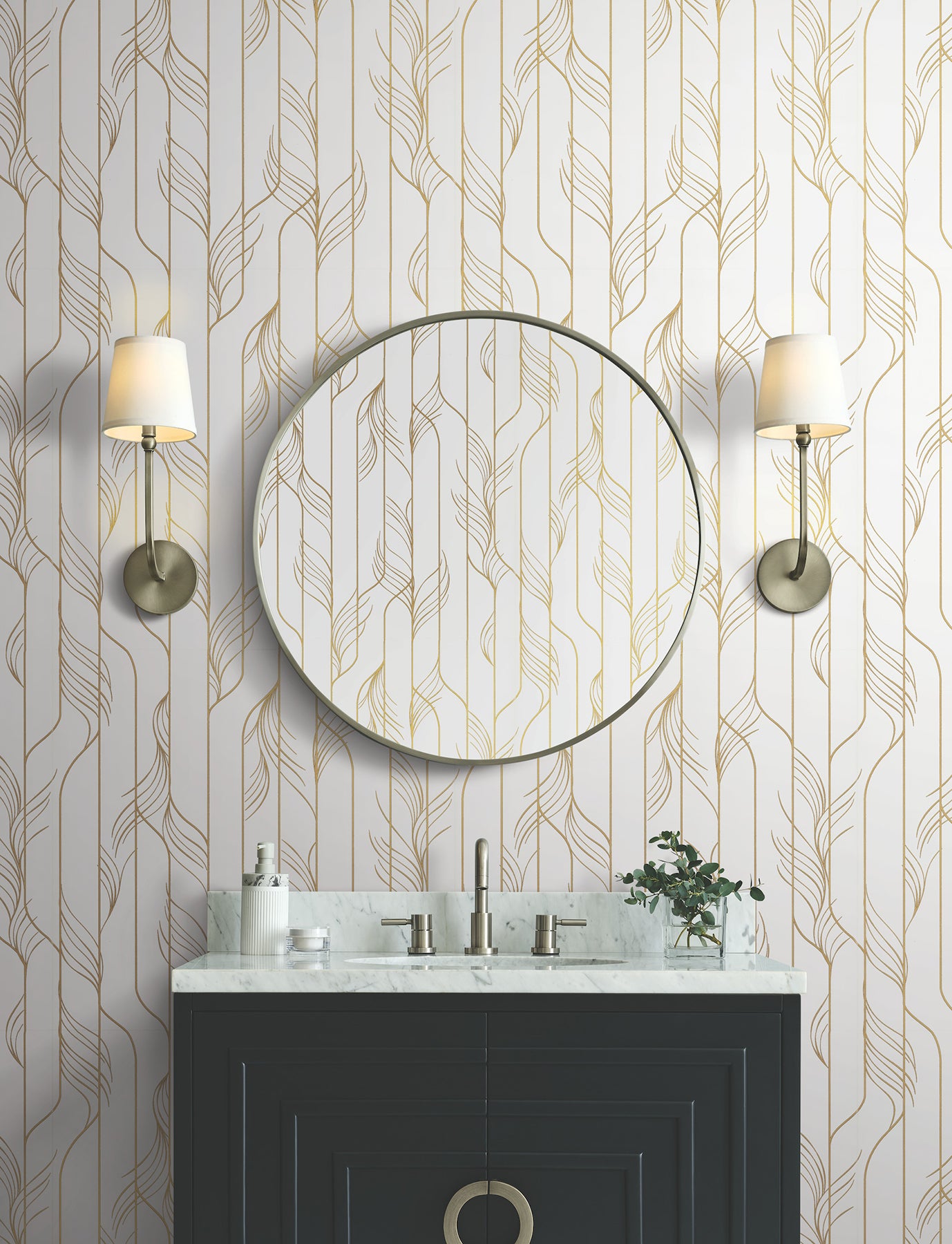 York Wallcoverings DF3301 Elemental Thread White & Gold Wallpaper