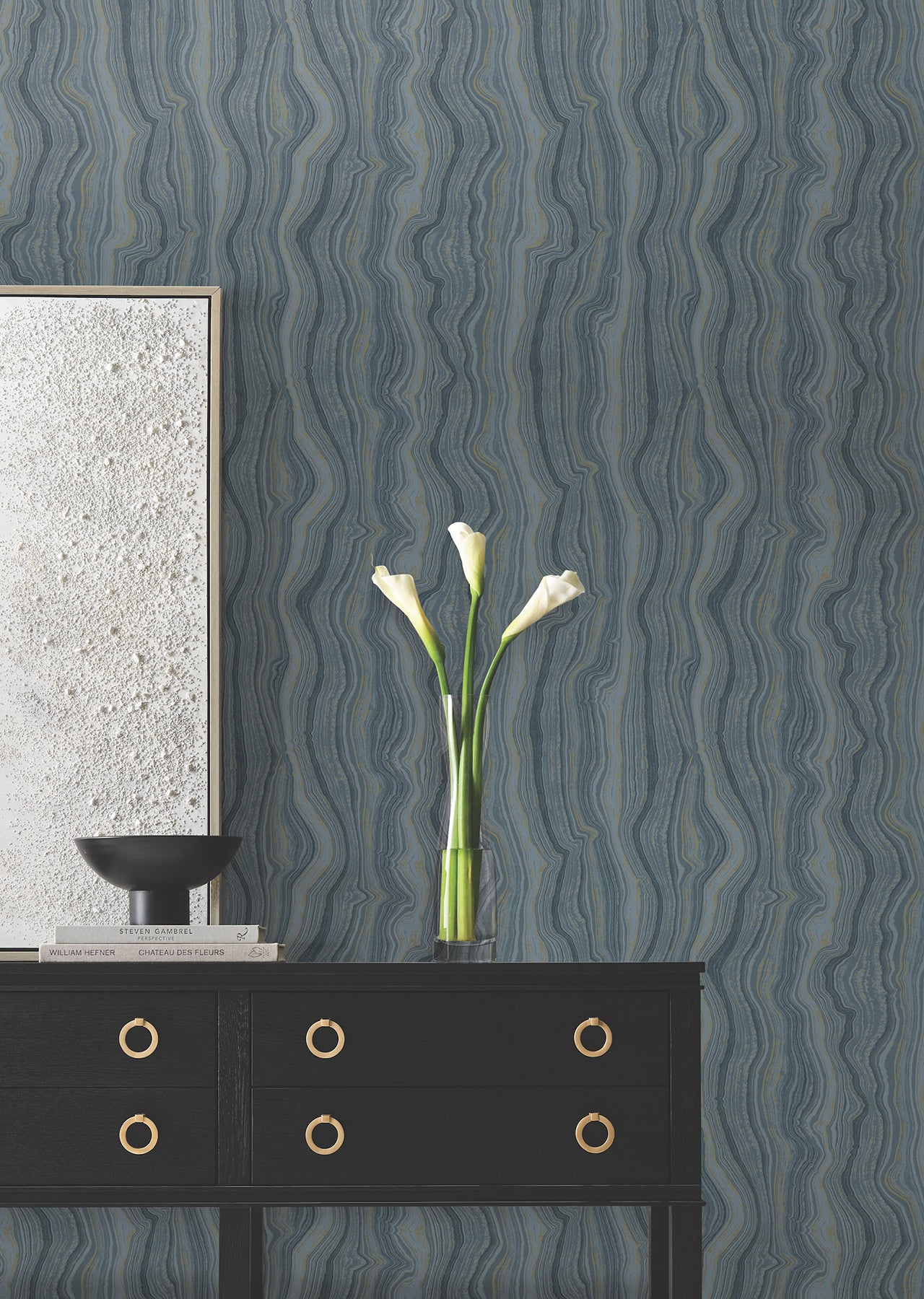 York Wallcoverings DF3321 Mineral Shimmer Denim & Gold Wallpaper