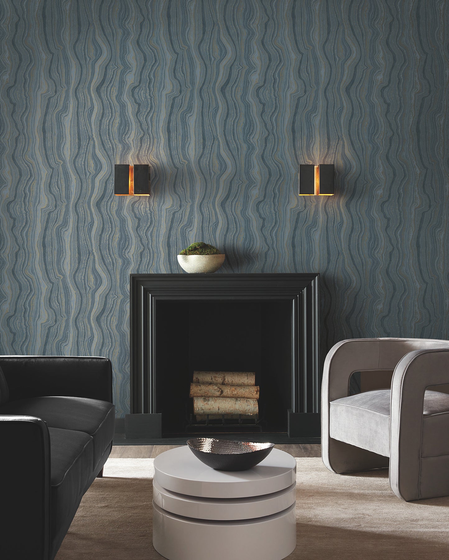 York Wallcoverings DF3321 Mineral Shimmer Denim & Gold Wallpaper