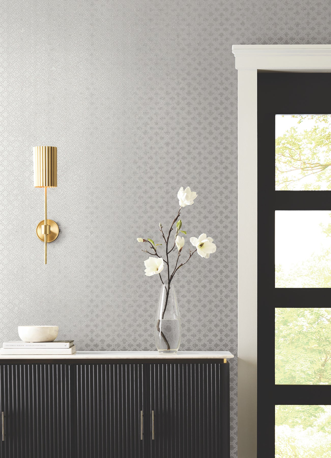 York Wallcoverings DF3339 Uptown Glam White Wallpaper