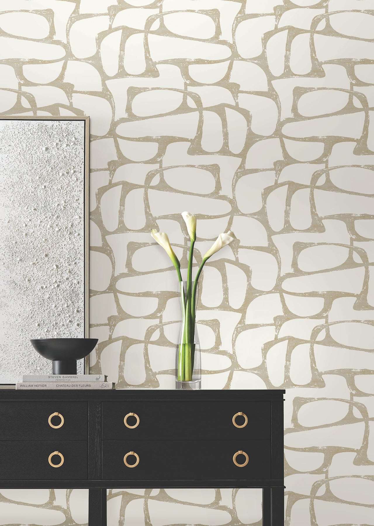 York Wallcoverings DF3351 Craftsman Geometric White & Gold Wallpaper