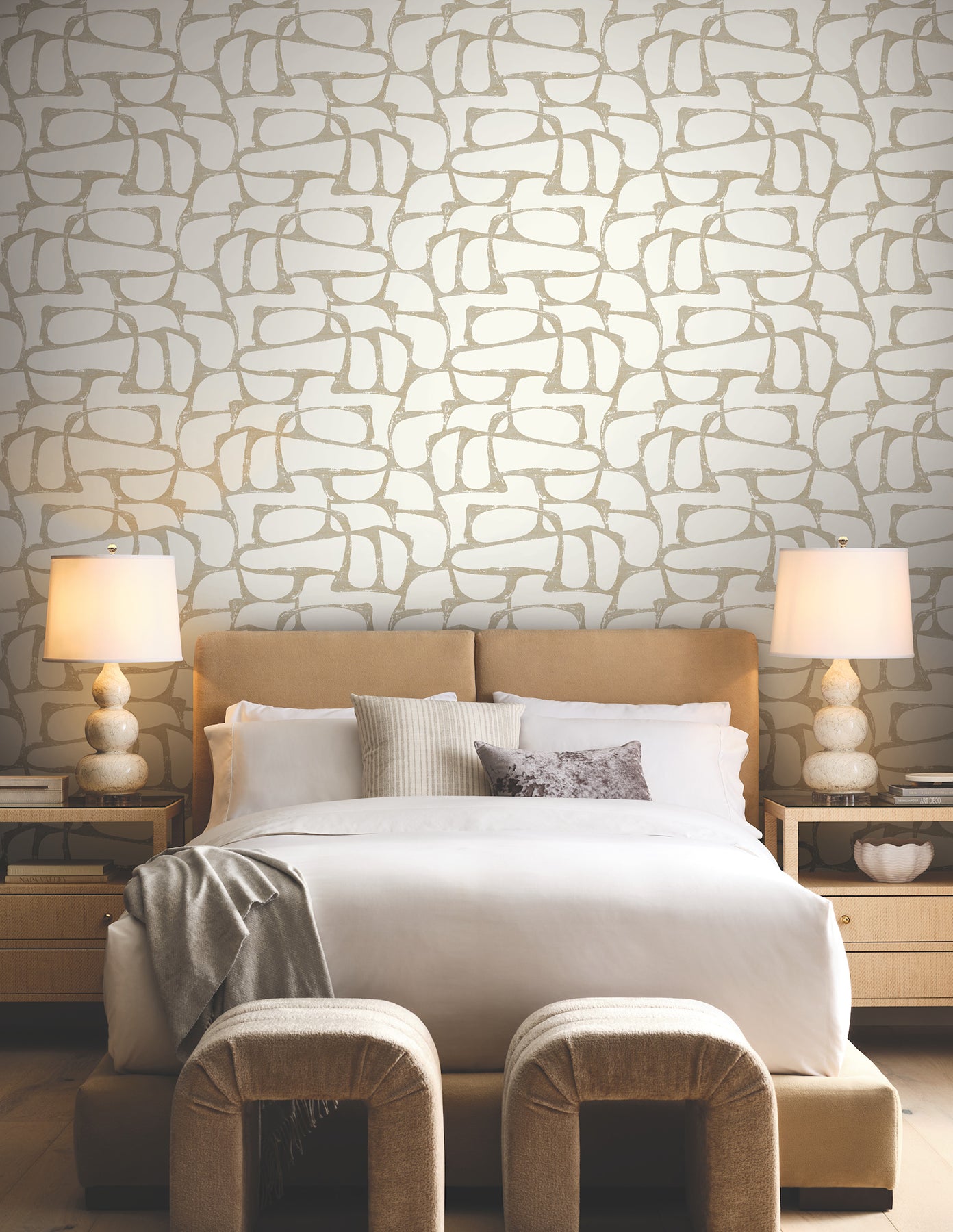 York Wallcoverings DF3351 Craftsman Geometric White & Gold Wallpaper