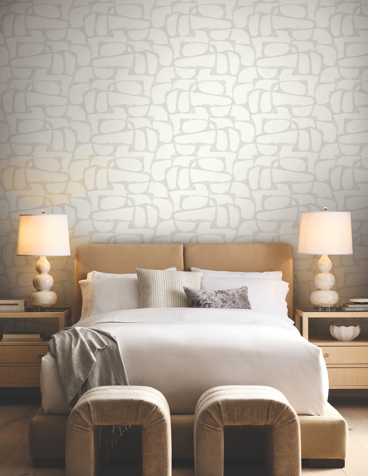 York Wallcoverings DF3353 Craftsman Geometric White & Soft Grey Wallpaper