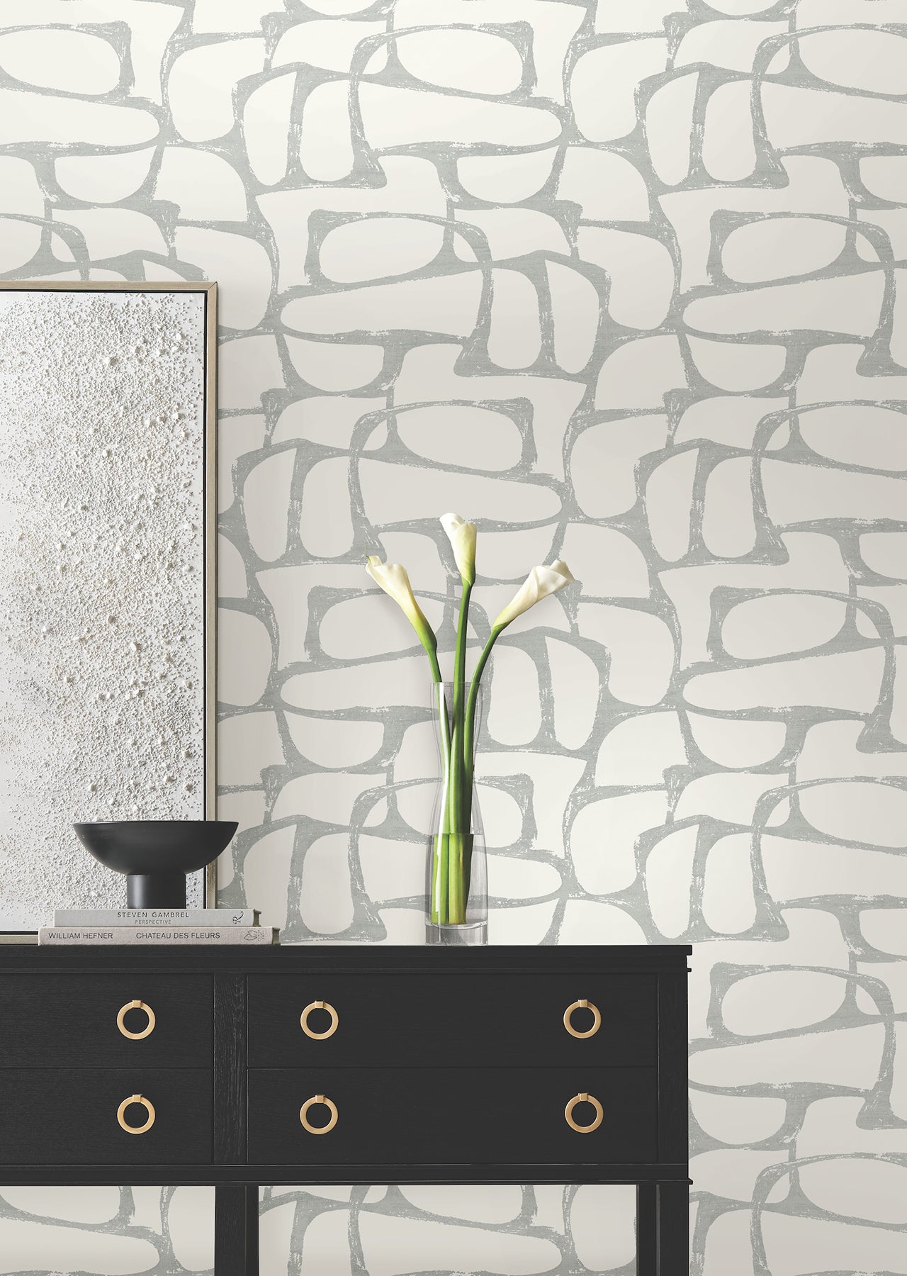 York Wallcoverings DF3356 Craftsman Geometric White & Silver Wallpaper
