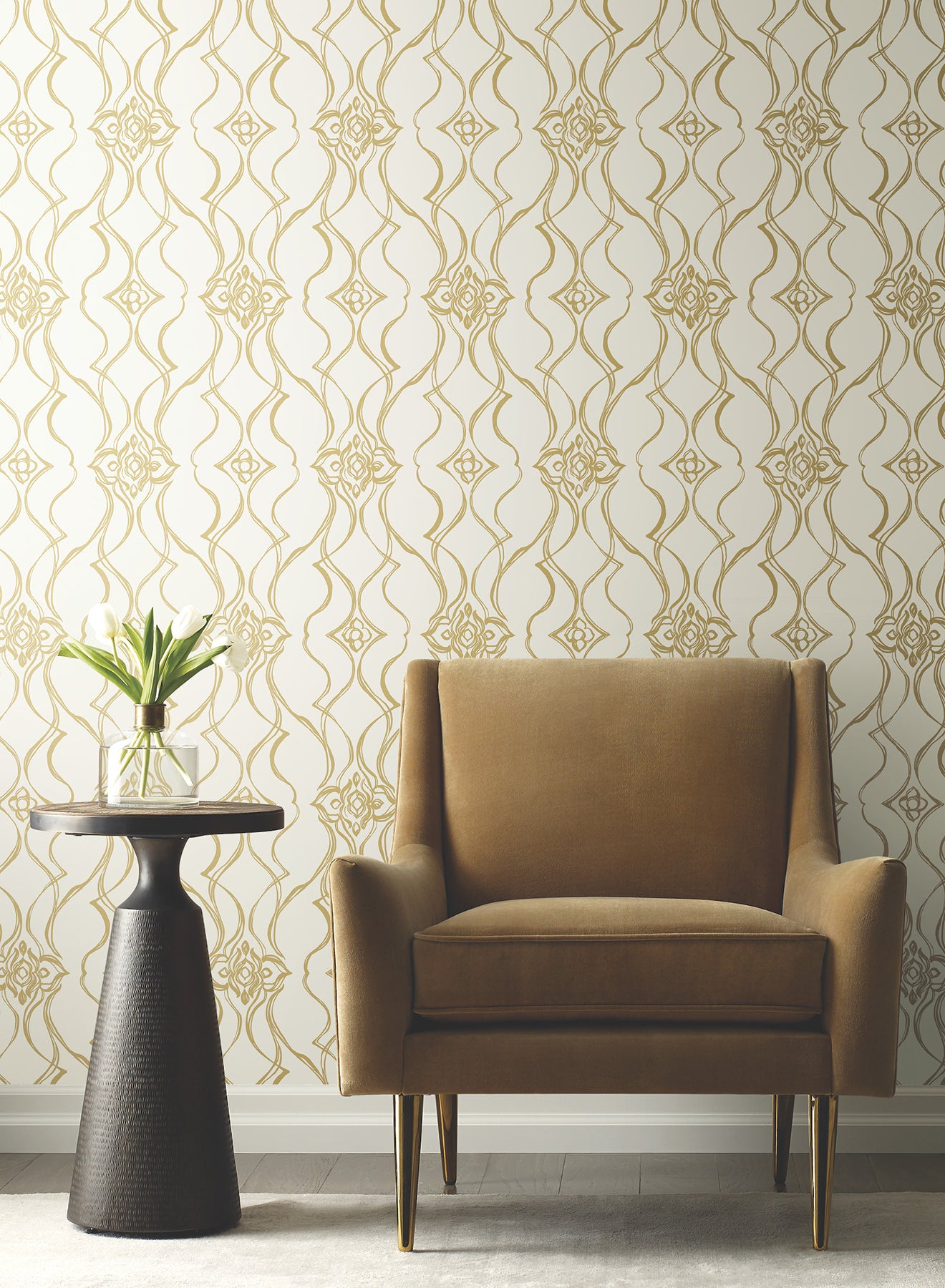 York Wallcoverings DF3372 Pirouette White & Gold Wallpaper
