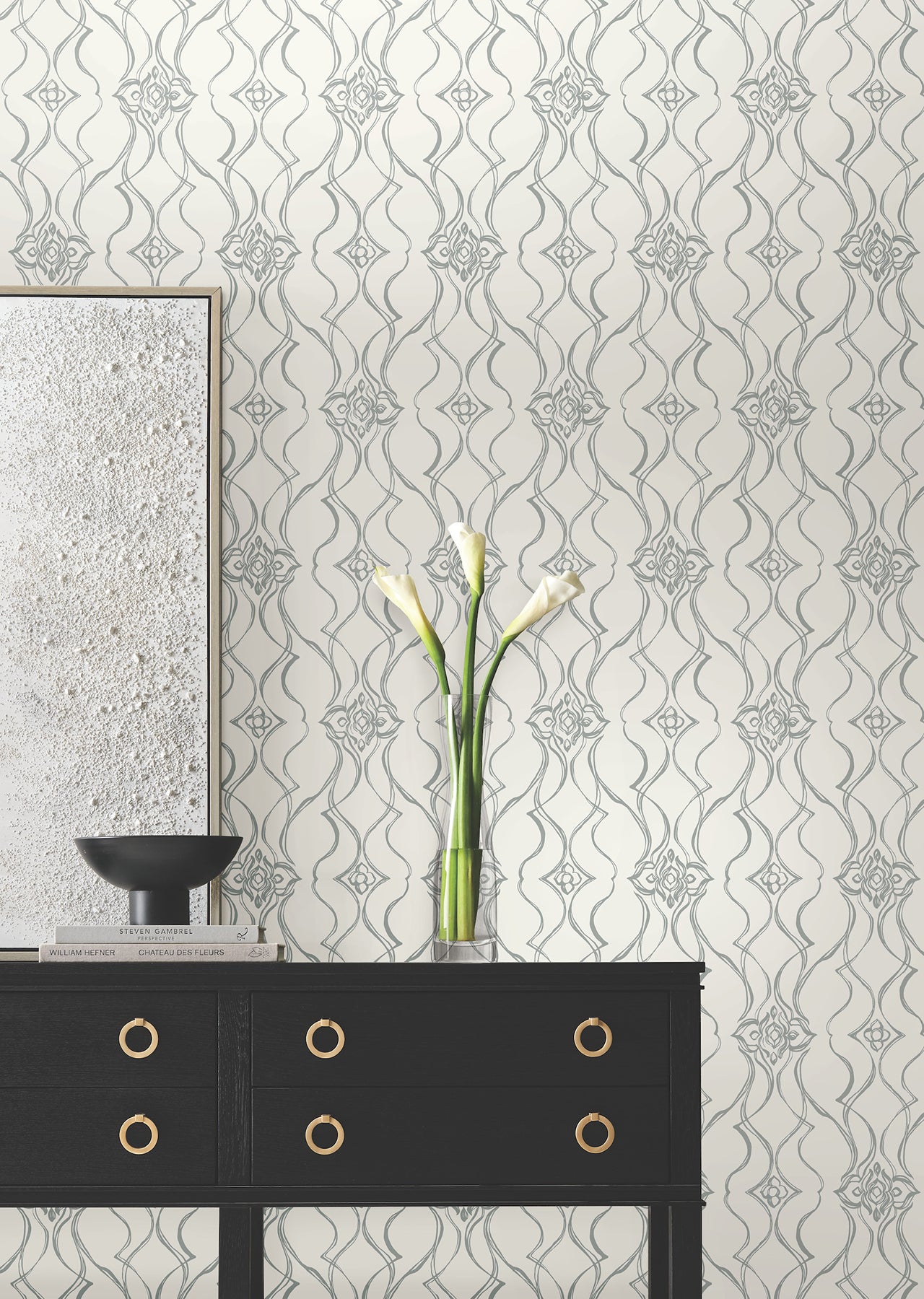 York Wallcoverings DF3373 Pirouette White & Silver Wallpaper