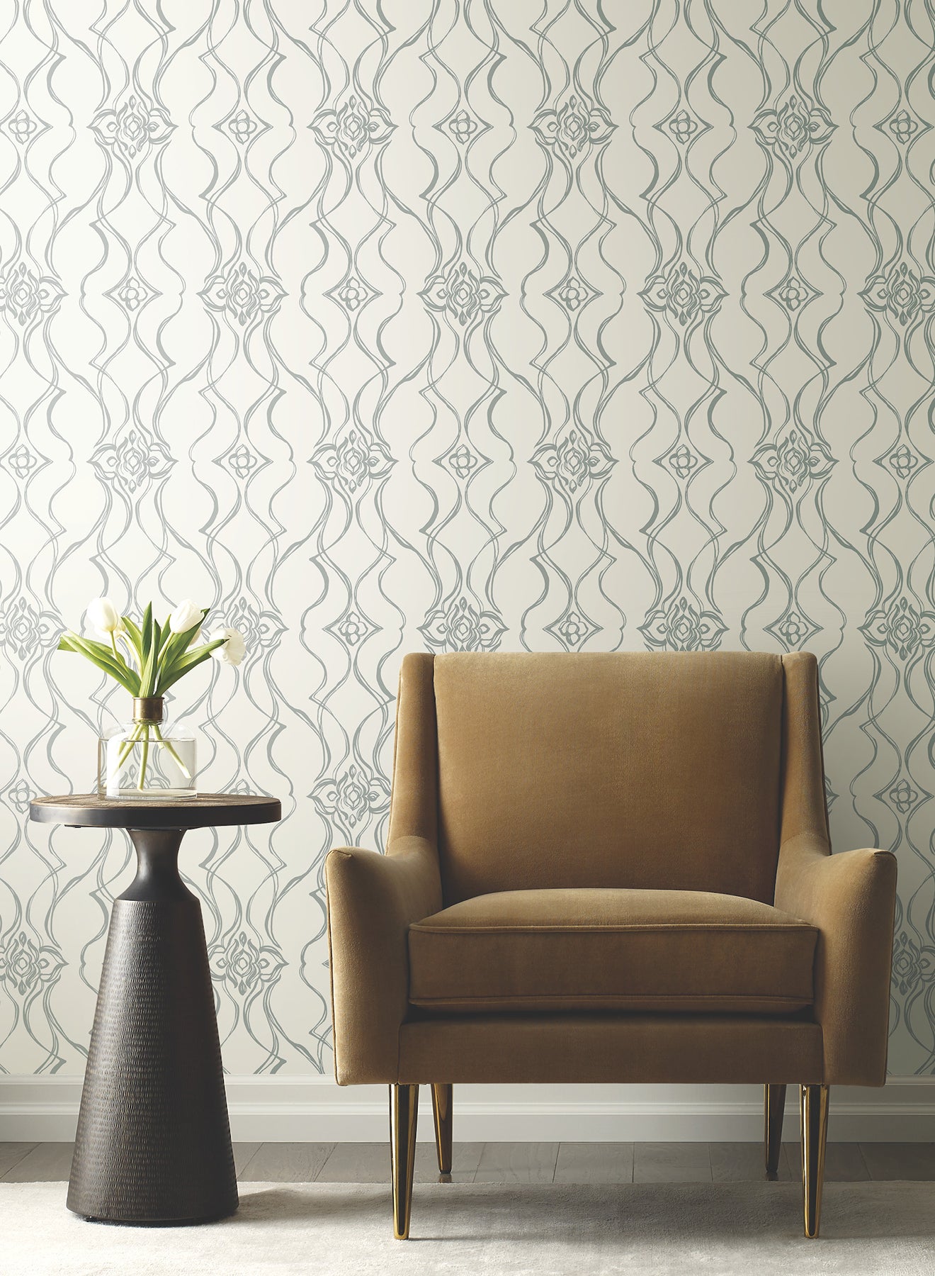 York Wallcoverings DF3373 Pirouette White & Silver Wallpaper