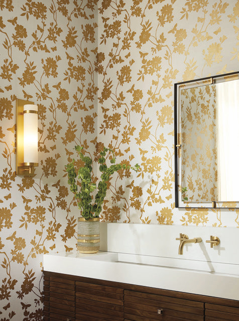 York Wallcoverings DT5022 Flutter Vine White & Gold Wallpaper