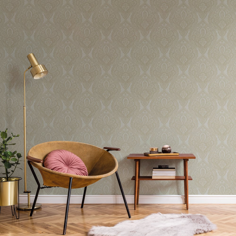 Galerie Wallcoverings DWP0247-06 Mehndi Damask Gray and Gold Wallcoverings