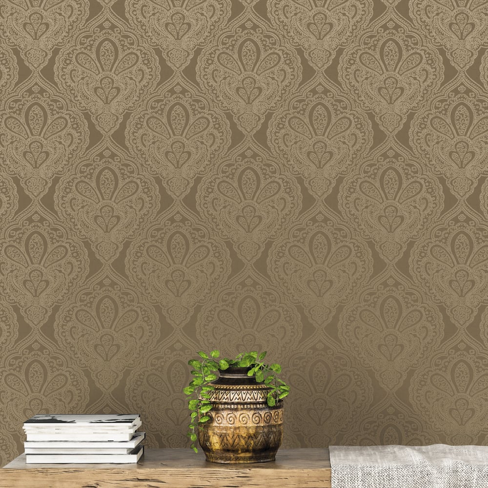 Galerie Wallcoverings DWP0247-07 Mehndi Damask Gold Wallcoverings