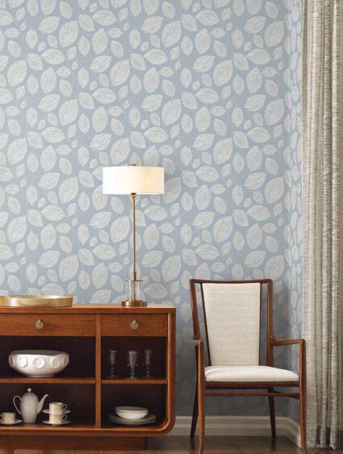 York Wallcoverings EV3925 Contoured Leaves Blue Wallpaper