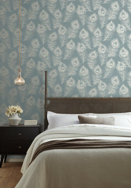 York Wallcoverings EV3943 Regal Peacock Blue Wallpaper