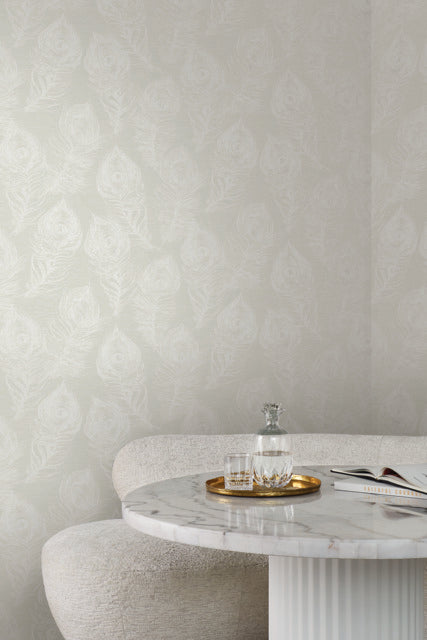 York Wallcoverings EV3944 Regal Peacock White Wallpaper