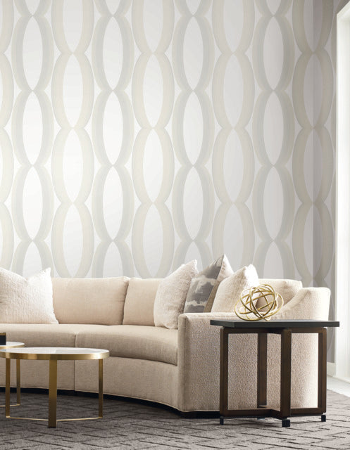 York Wallcoverings EV3981 Progression Ogee White Wallpaper