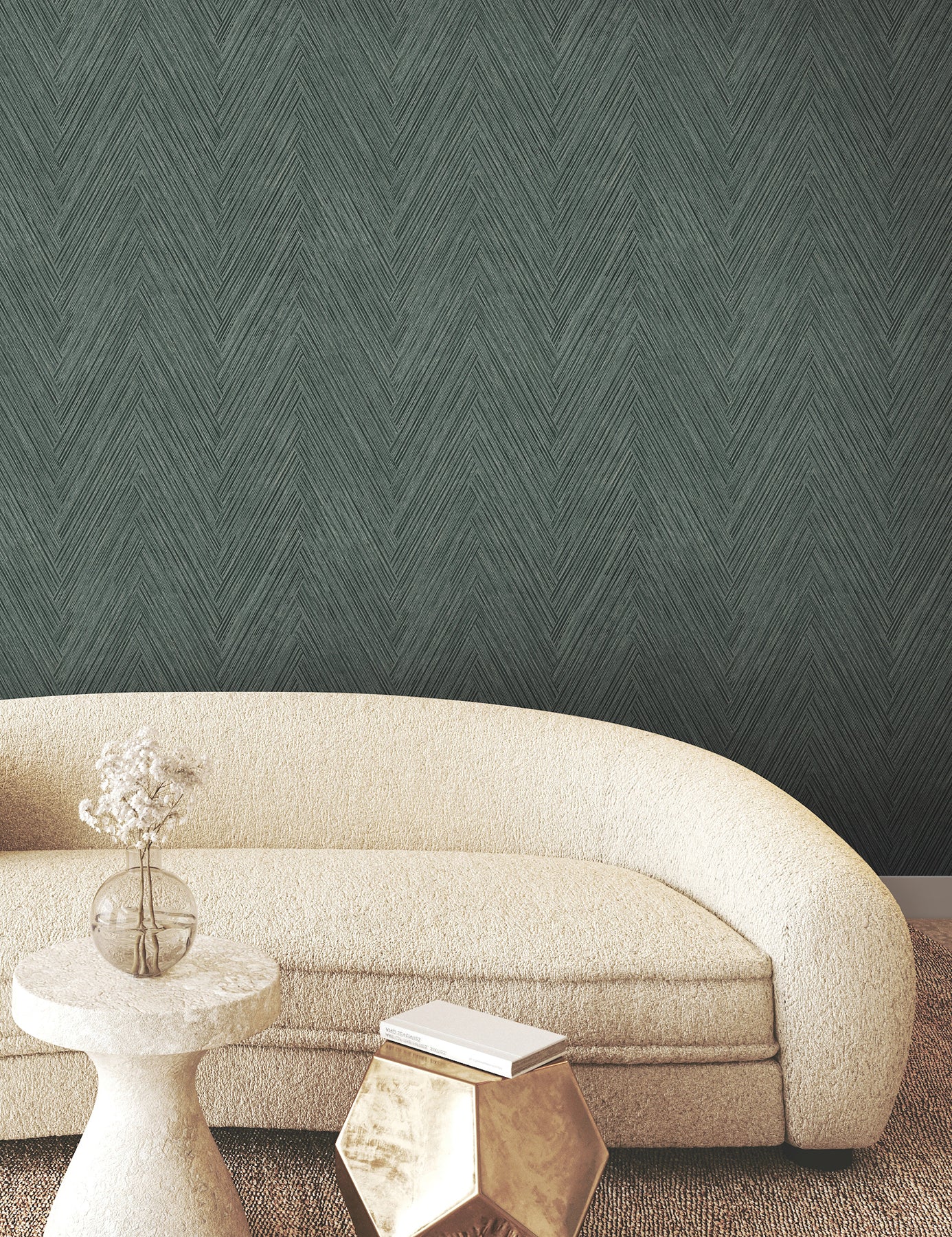 York Wallcoverings FM1054 Thatched Chevron Bottle Green Wallpaper