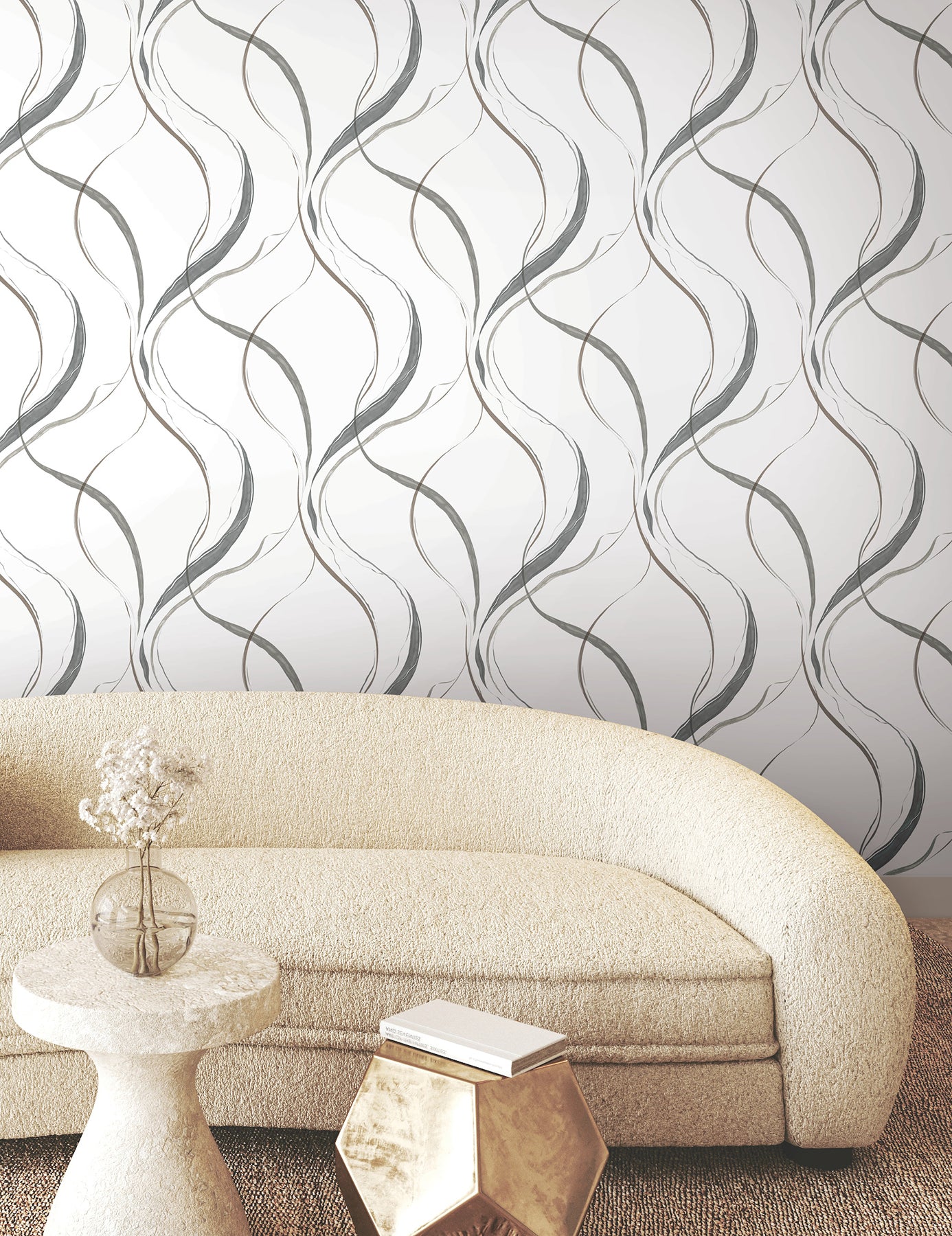 York Wallcoverings FM1092 Ink Flow Black & Cocoa Wallpaper