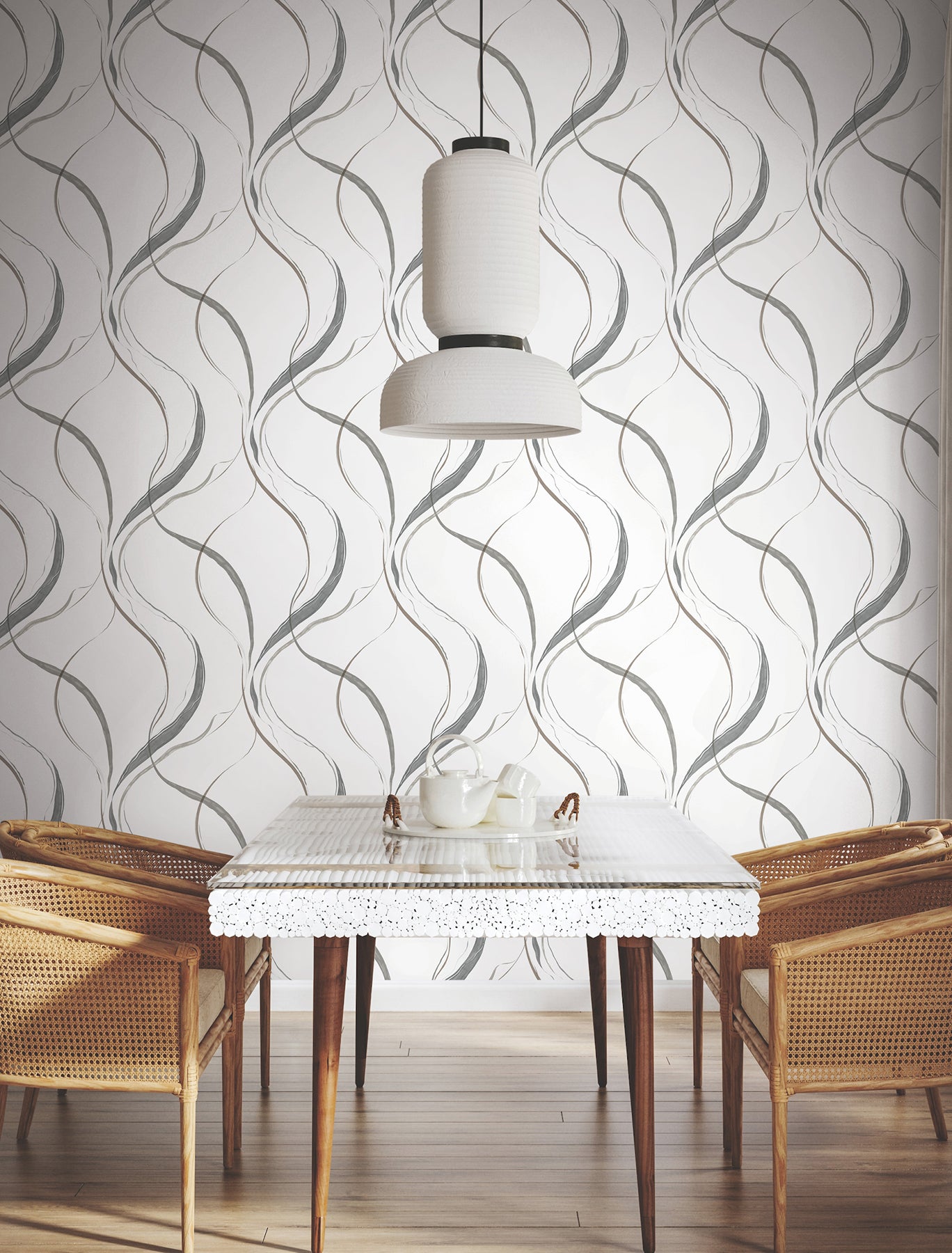 York Wallcoverings FM1092 Ink Flow Black & Cocoa Wallpaper