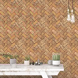 Galerie Wallcoverings G45428 Herringbone Brick Orange Wallpaper