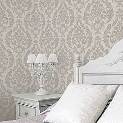 Galerie Wallcoverings G67609 Silk Damask Silver Grey Wallpaper