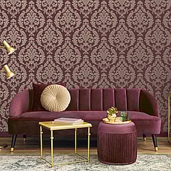Galerie Wallcoverings G67611 Silk Damask Red Wallpaper