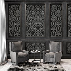 Galerie Wallcoverings G68676 Silk Damask Black Wallpaper