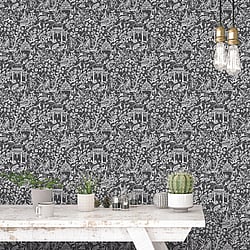 Galerie Wallcoverings G78510 Garden Toile Black Wallpaper