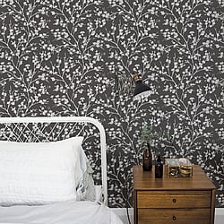 Galerie Wallcoverings G78531 Wispy Branches Black Wallpaper