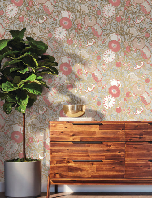 York Wallcoverings GO8314 Vincent Poppies Grey Wallpaper