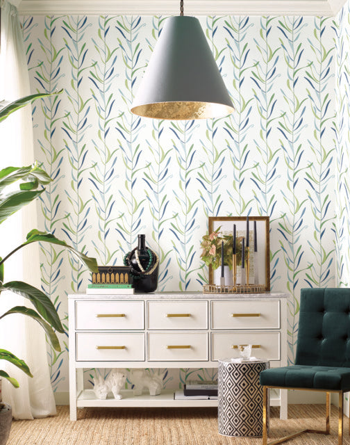 York Wallcoverings GO8323 Chloe Vine Blue Wallpaper
