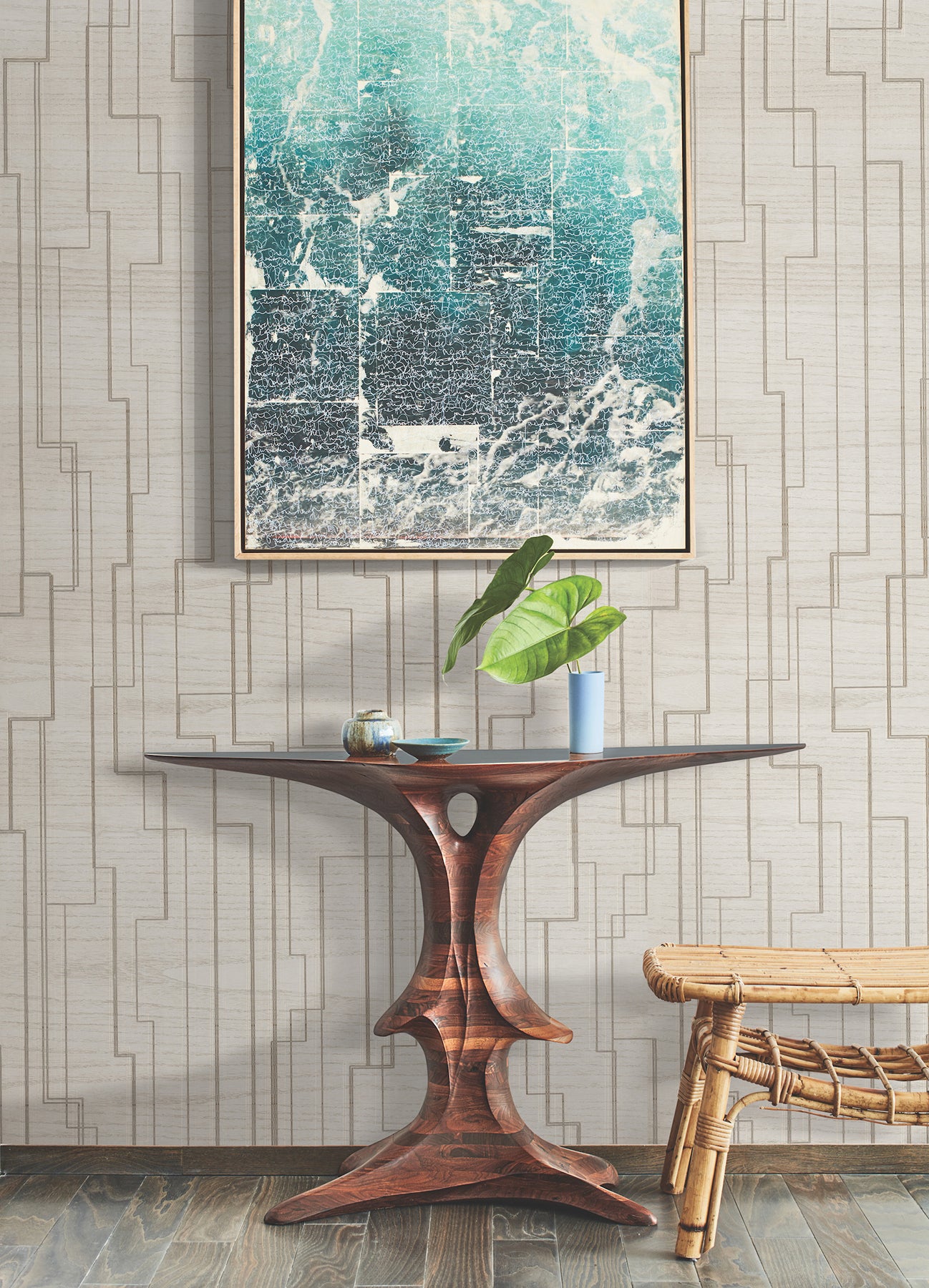 York Wallcoverings GV0257 Inlay Line White Wallpaper