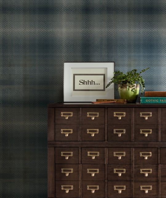 York Wallcoverings HO2158 Sterling Plaid Blue Wallpaper