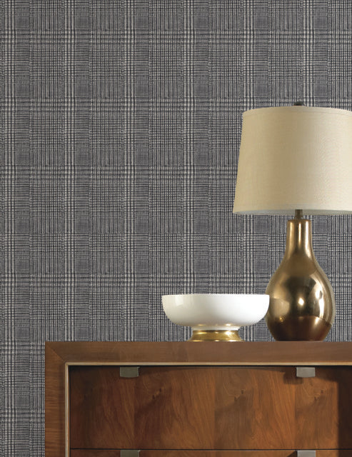 York Wallcoverings HO2170 Shirting Plaid Black Wallpaper