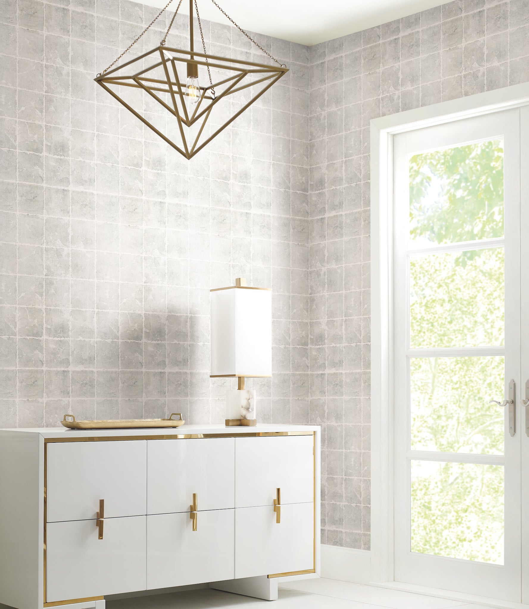 York Wallcoverings KT2101 Metal Leaf Squares Gray Wallpaper