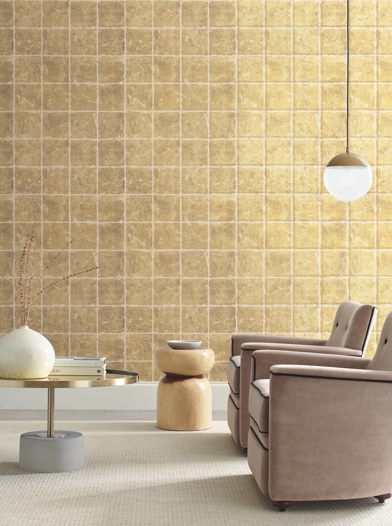 York Wallcoverings KT2102 Metal Leaf Squares Gold Wallpaper