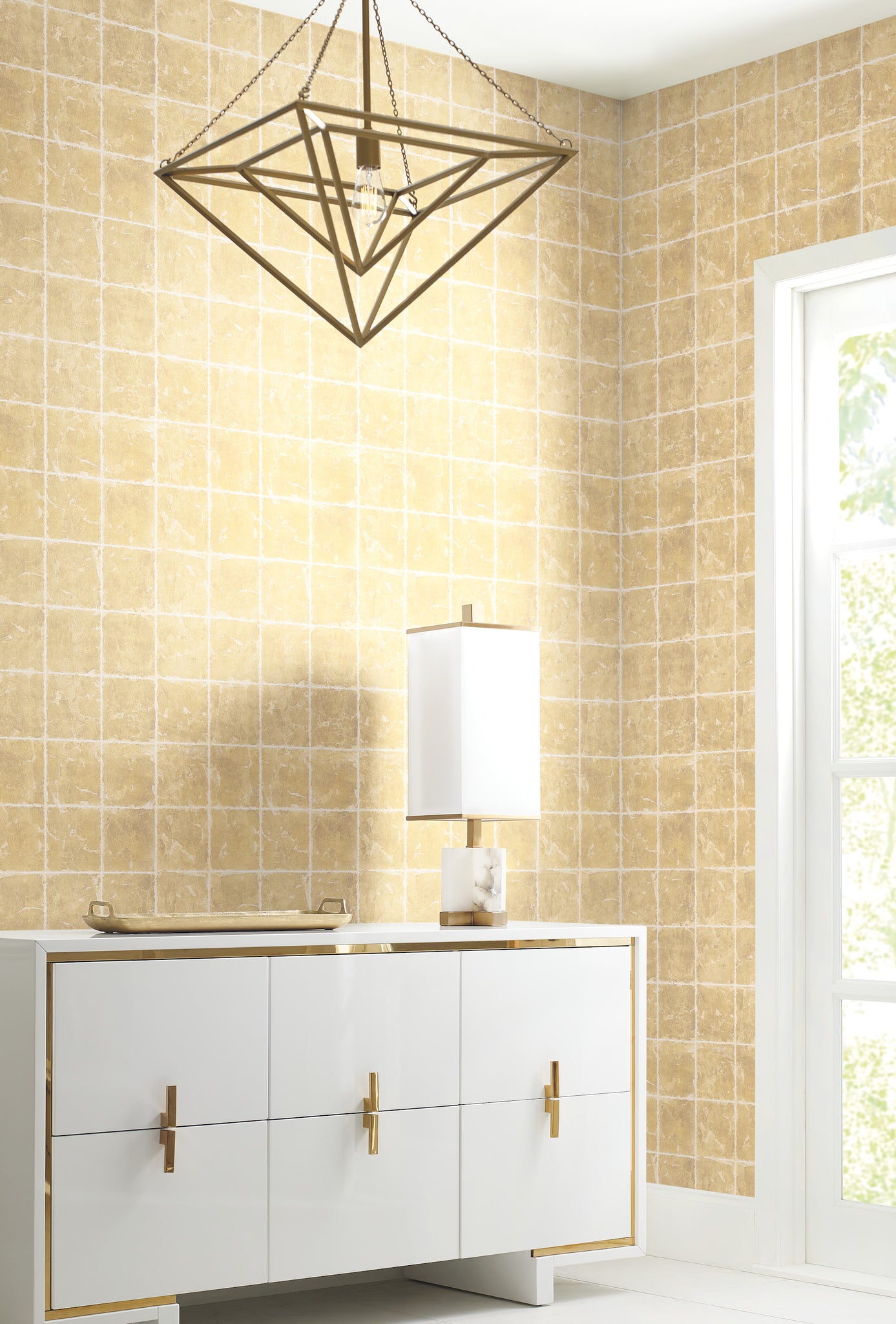 York Wallcoverings KT2102 Metal Leaf Squares Gold Wallpaper