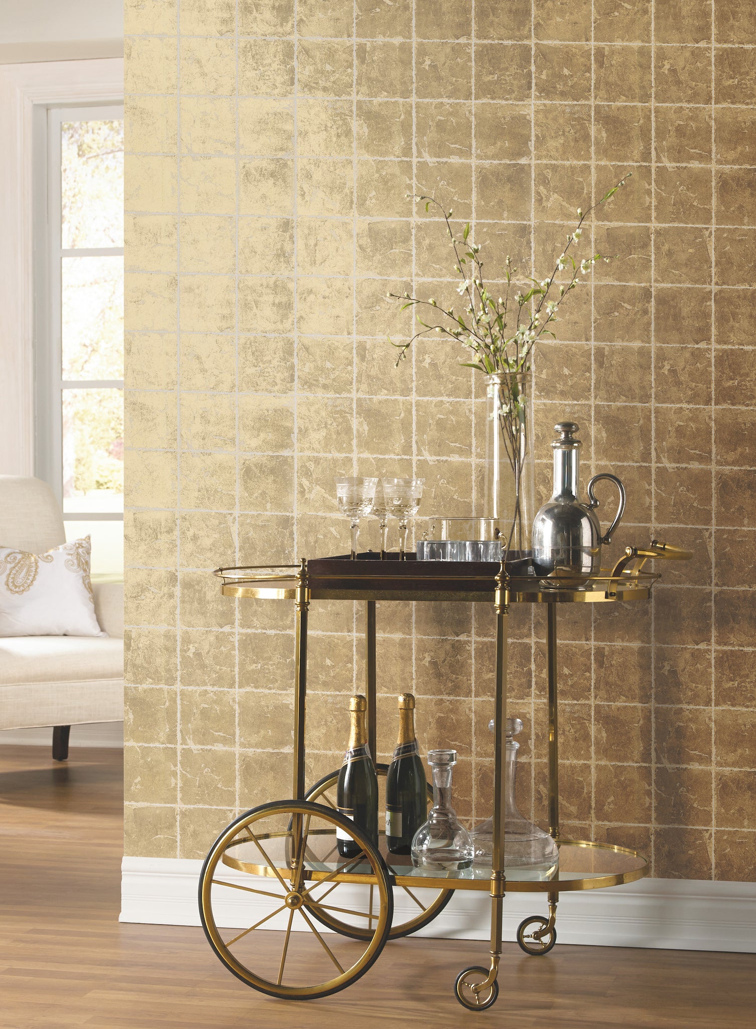 York Wallcoverings KT2102 Metal Leaf Squares Gold Wallpaper