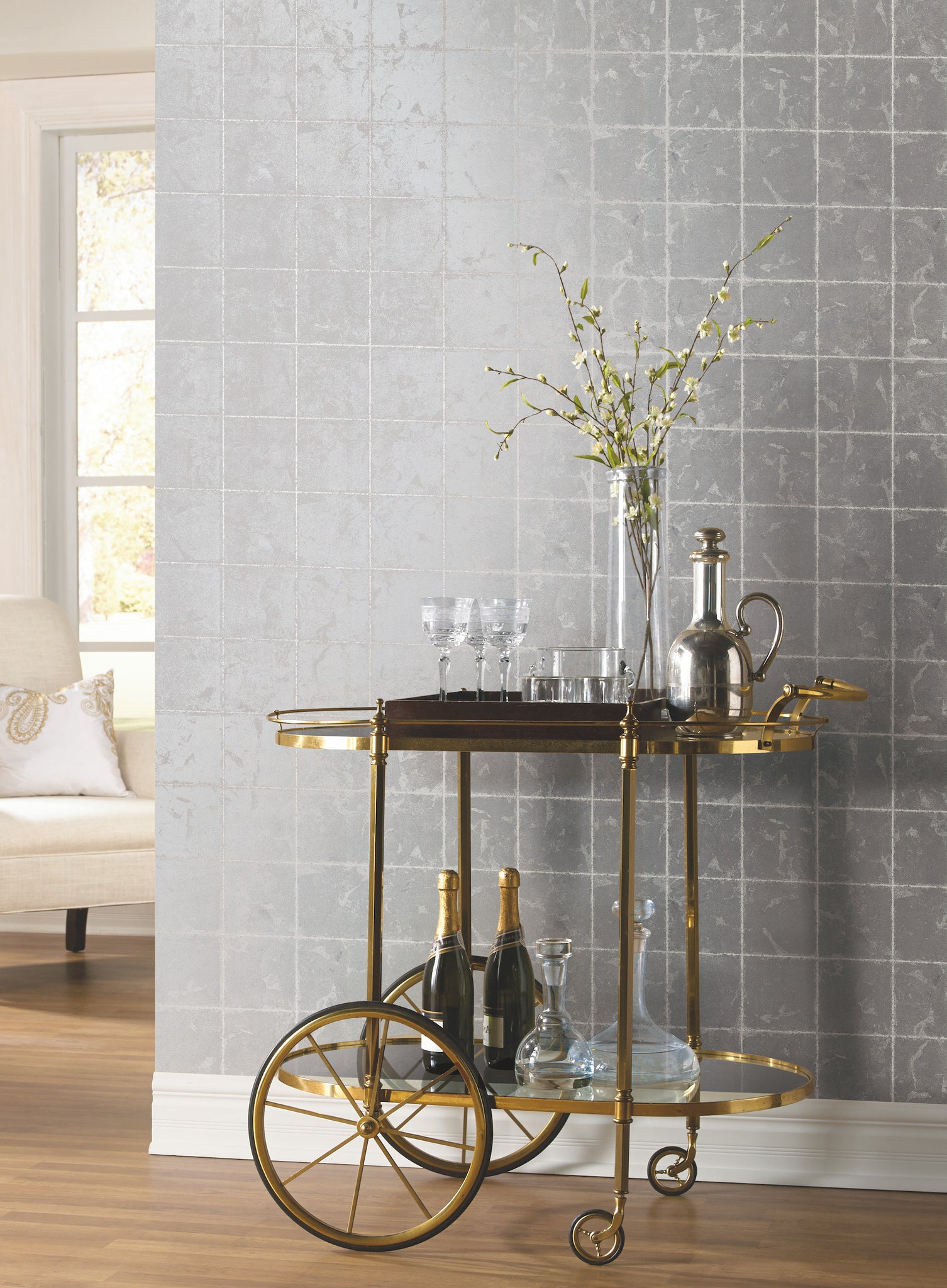 York Wallcoverings KT2103 Metal Leaf Squares Silver Wallpaper