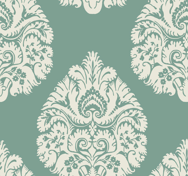 York Wallcoverings KT2146 Teardrop Damask Green Wallpaper