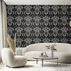 Galerie Wallcoverings LB25166 Damask Sauvage Black Wallpaper