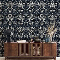 Galerie Wallcoverings LB25167 Damask Sauvage Blue Wallpaper