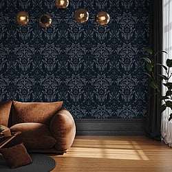 Galerie Wallcoverings LB25169 Damask Sauvage Blue Wallpaper