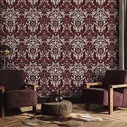 Galerie Wallcoverings LB25170 Damask Sauvage Red Wallpaper