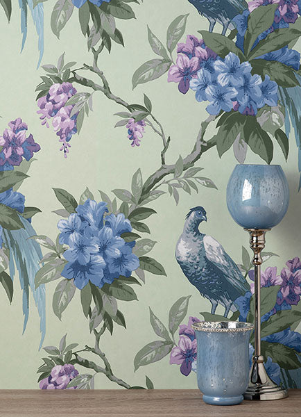 Brewster home Fashions M1660 Golden Pheasant Sage Floral Wallpaper