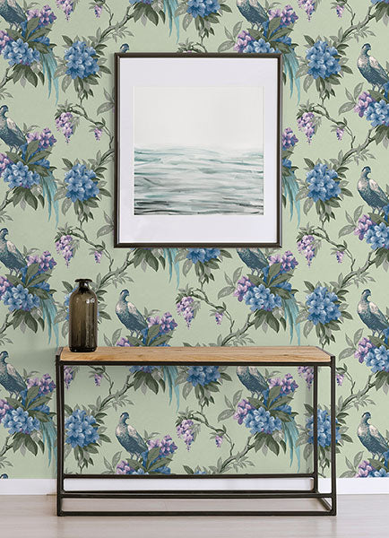 Brewster home Fashions M1660 Golden Pheasant Sage Floral Wallpaper