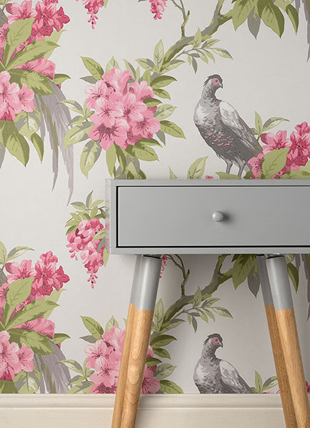 Brewster home Fashions M1664 Golden Pheasant Rose Floral Wallpaper