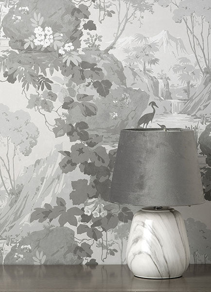 Brewster Home Fashions M1677 Eden Crane Lagoon Gray Wallpaper