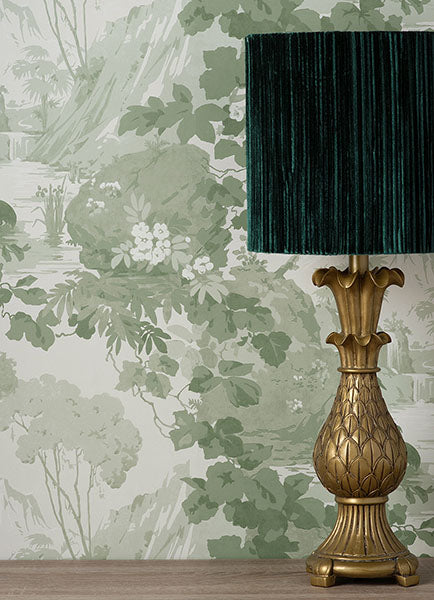 Brewster Home Fashions M1679 Eden Crane Lagoon Green Wallpaper