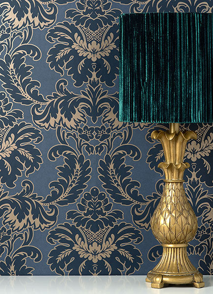 Brewster home Fashions M1704 Windsor Blue Damask Wallpaper