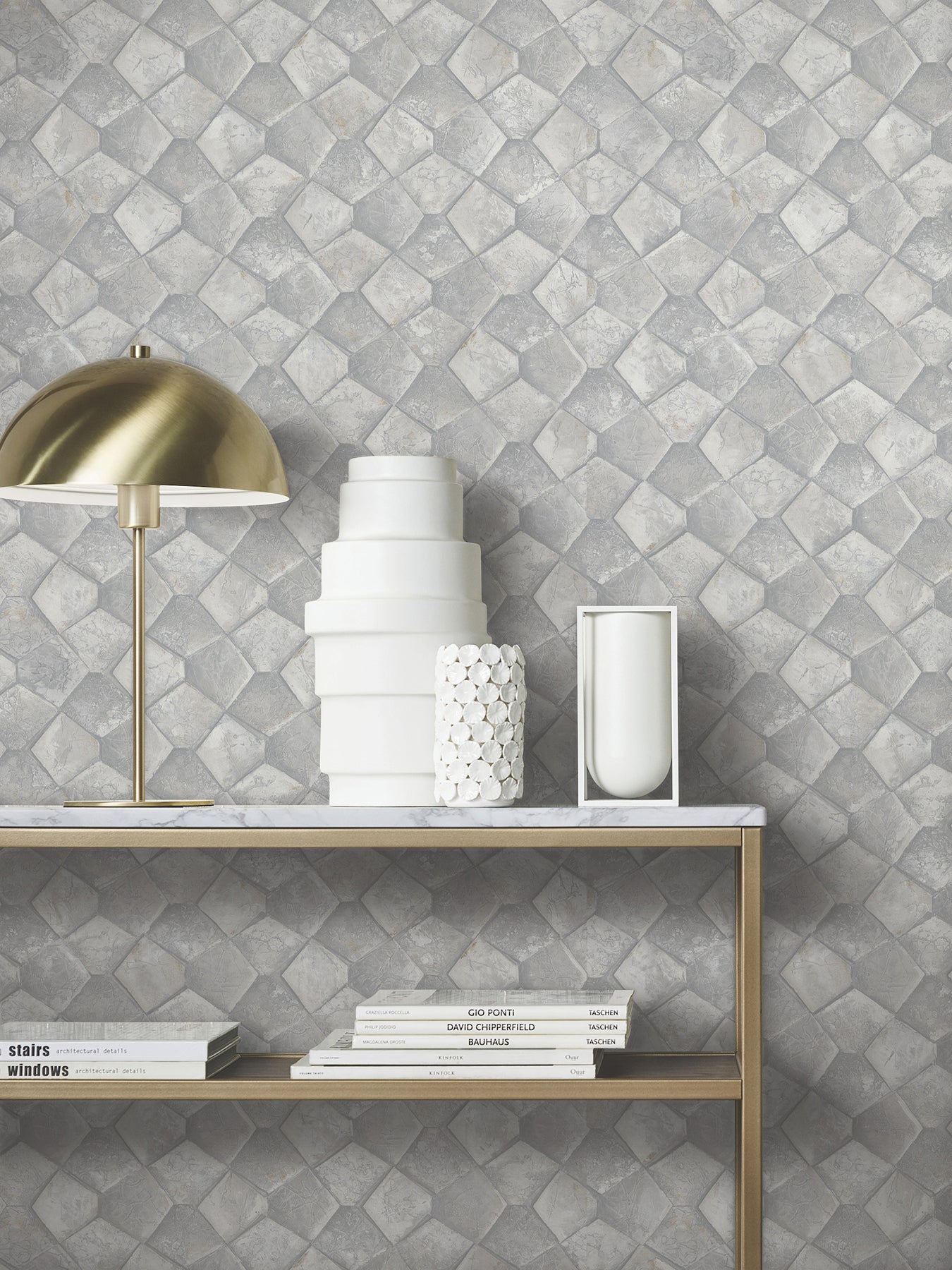 York Wallcoverings MA34907 Waterford Grey Tiled Wallpaper
