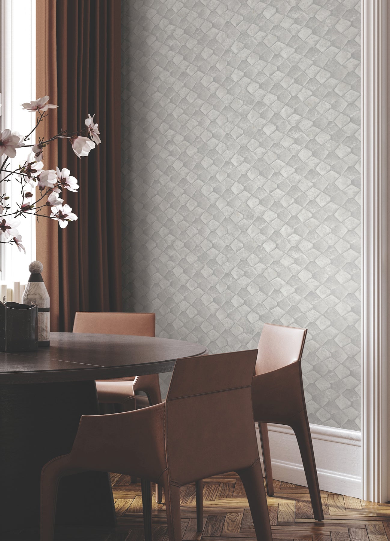 York Wallcoverings MA34907 Waterford Grey Tiled Wallpaper
